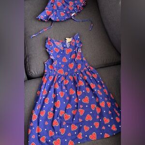 Emma & Elsa Girls Size 5T Summer Dress & Sunhat – Watermelon & Hearts Print